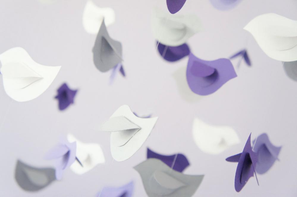 Baby Bird Nursery Mobile in Purple, Gray, & White- Baby Shower Gift, Photographer Prop