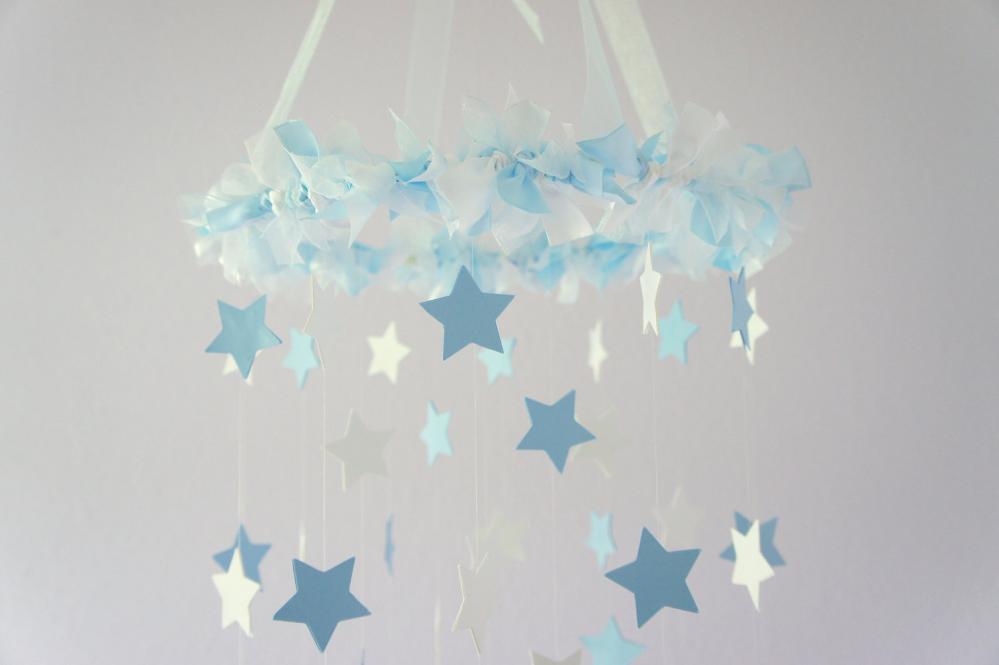 Baby Blue & White Star Mobile - Nursery Mobile, Baby Shower Gift, Nursery Decor