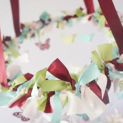 Baby Mobile- Butterflies in Burgundy, Aqua, Green, & Pink