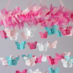 Nursery Mobile - Hot Pink & Aqua Butterfly Mobile, Photography Prop, Baby Shower Gift