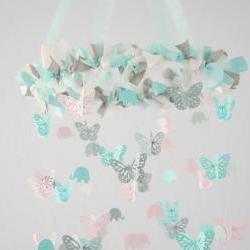 Aqua Nursery Decor- Elephants & Butterflies Baby Shower Gift