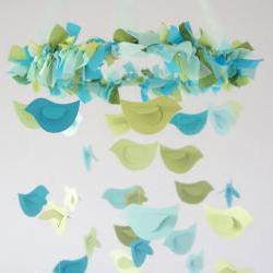Boy Nursery Mobile- Blue & Green Birds- Babby Mobile, Nursery Decor, Baby Shower Gift