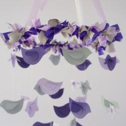 Modern Nursery Mobile- Birds in Purple, Lavender & Grey- Baby Shower Gift, Photographer Prop