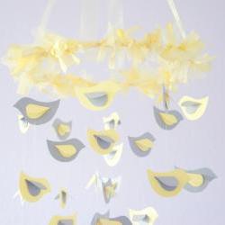 Modern Nursery Mobile- Yellow & Gray Bird Photography Prop, Baby Shower Gift