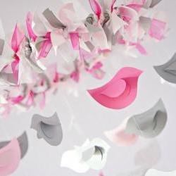 Pink & Gray Bird Nursery Mobile, Shower Gift, Photographer Prop