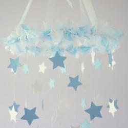Baby Blue & White Star Mobile - Nursery Mobile, Baby Shower Gift, Nursery Decor